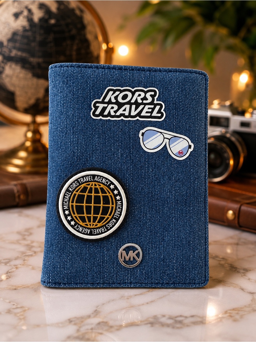 Michael Kors Jet Set Travel Medium Embellished Denim Passport Case